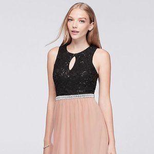 Sequin Lace and Mesh Maxi Dress with Open Back